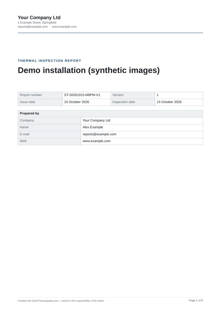Cover page of the sample solar thermography report